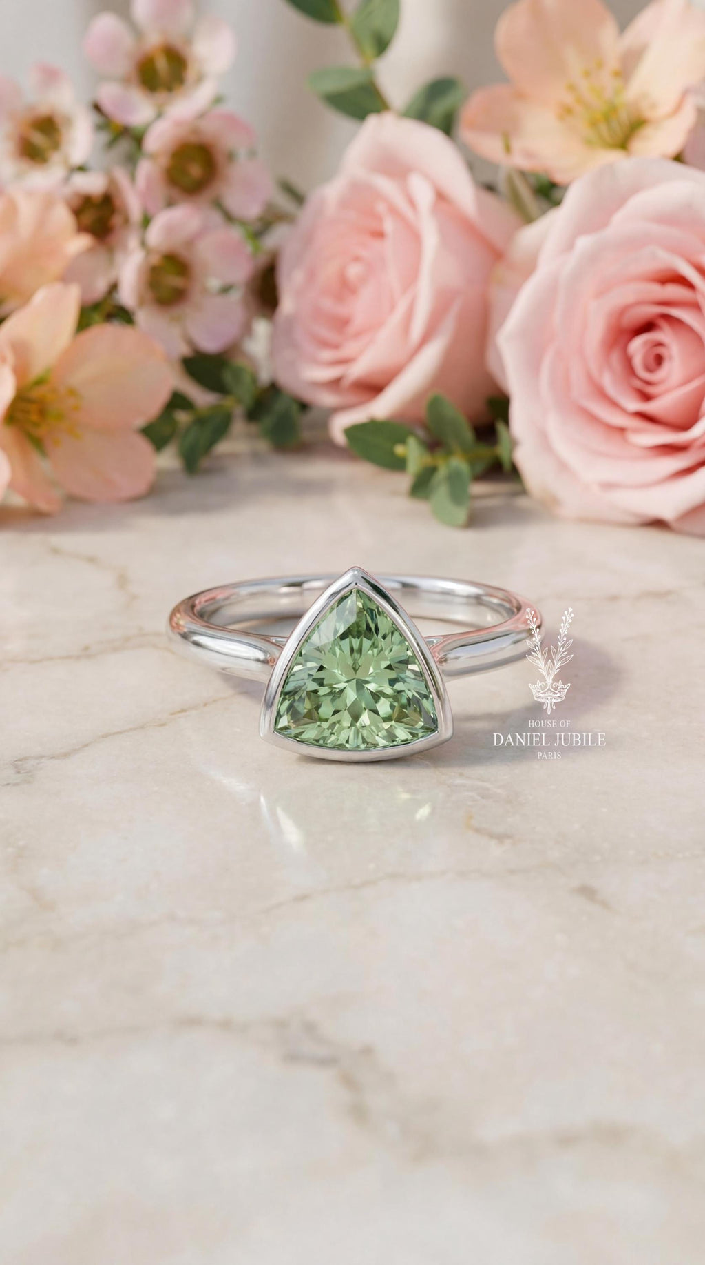 2ct Mint Green Diamond Ring: Trillion Cut 14k White Gold Solitaire