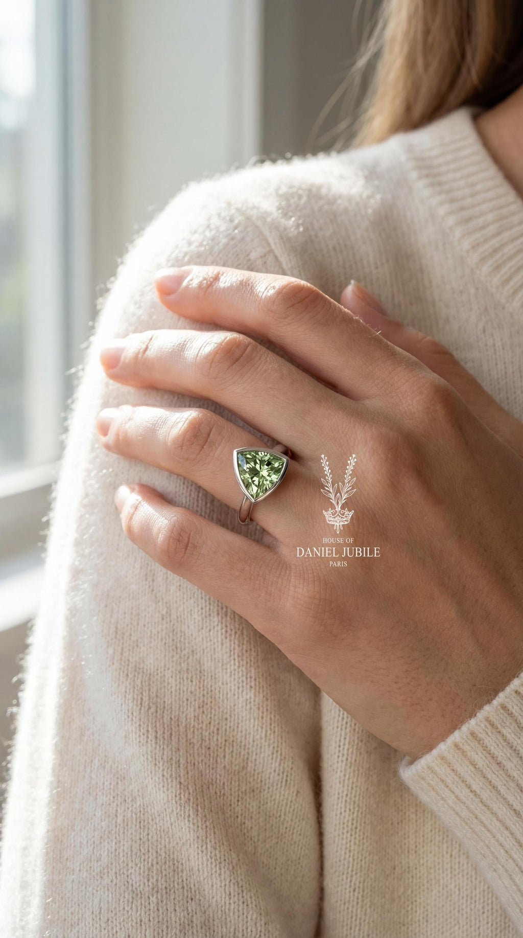 2ct Mint Green Diamond Ring: Trillion Cut 14k White Gold Solitaire