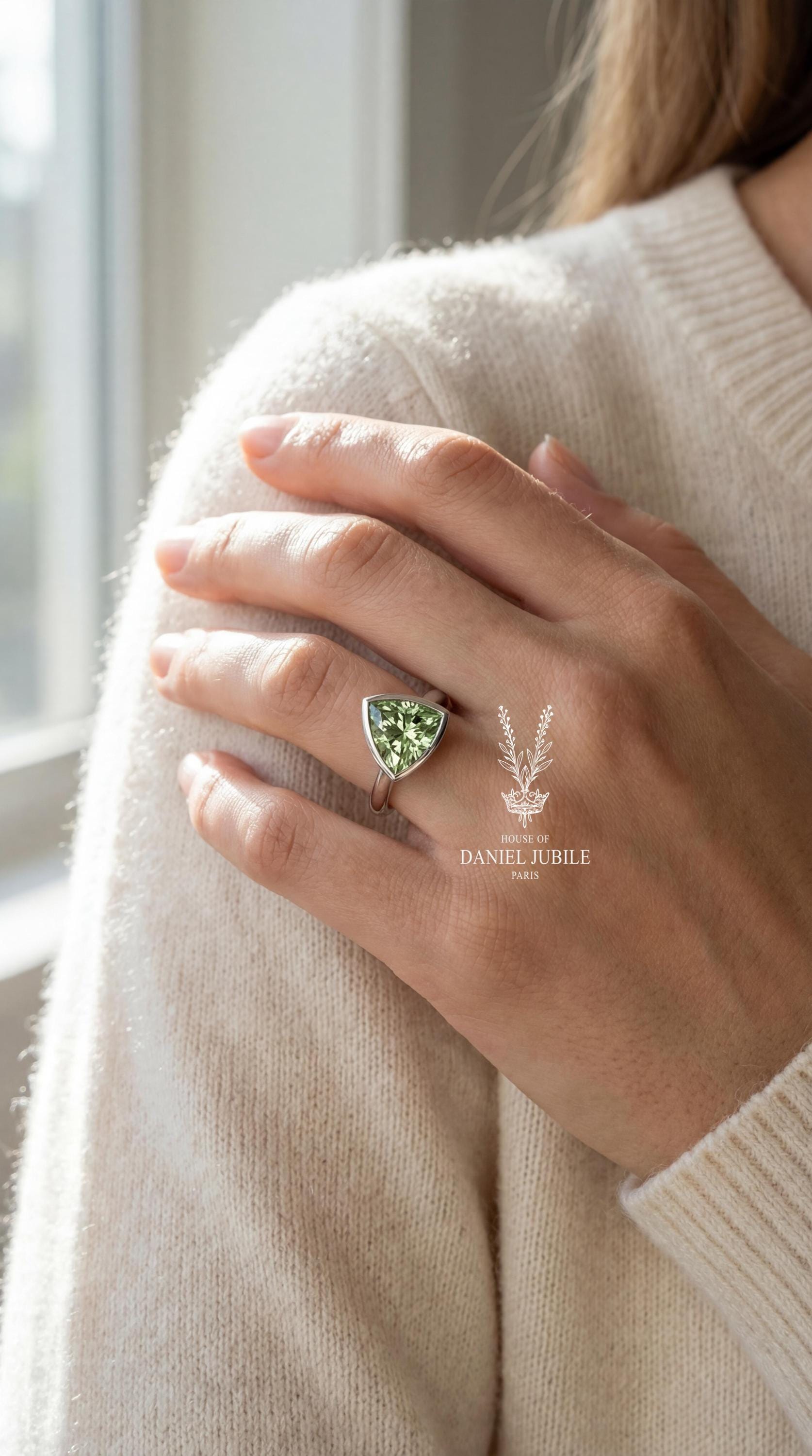2ct Mint Green Diamond Ring: Trillion Cut 14k White Gold Solitaire
