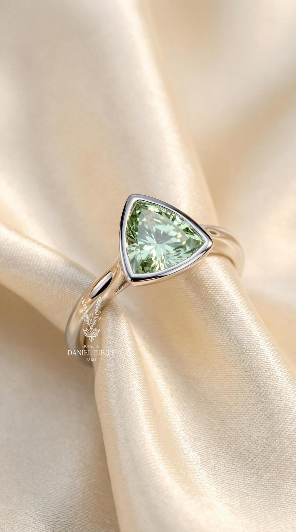 2ct Mint Green Diamond Ring: Trillion Cut 14k White Gold Solitaire