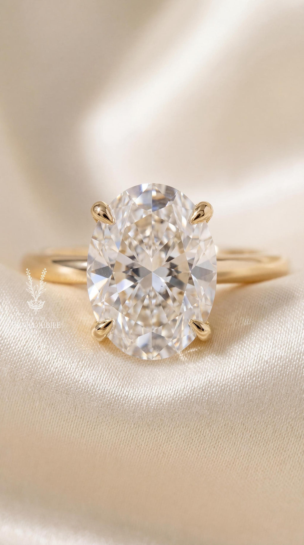 5ct Oval Lab Diamond Engagement Ring, 14k Gold Hidden Halo Solitaire