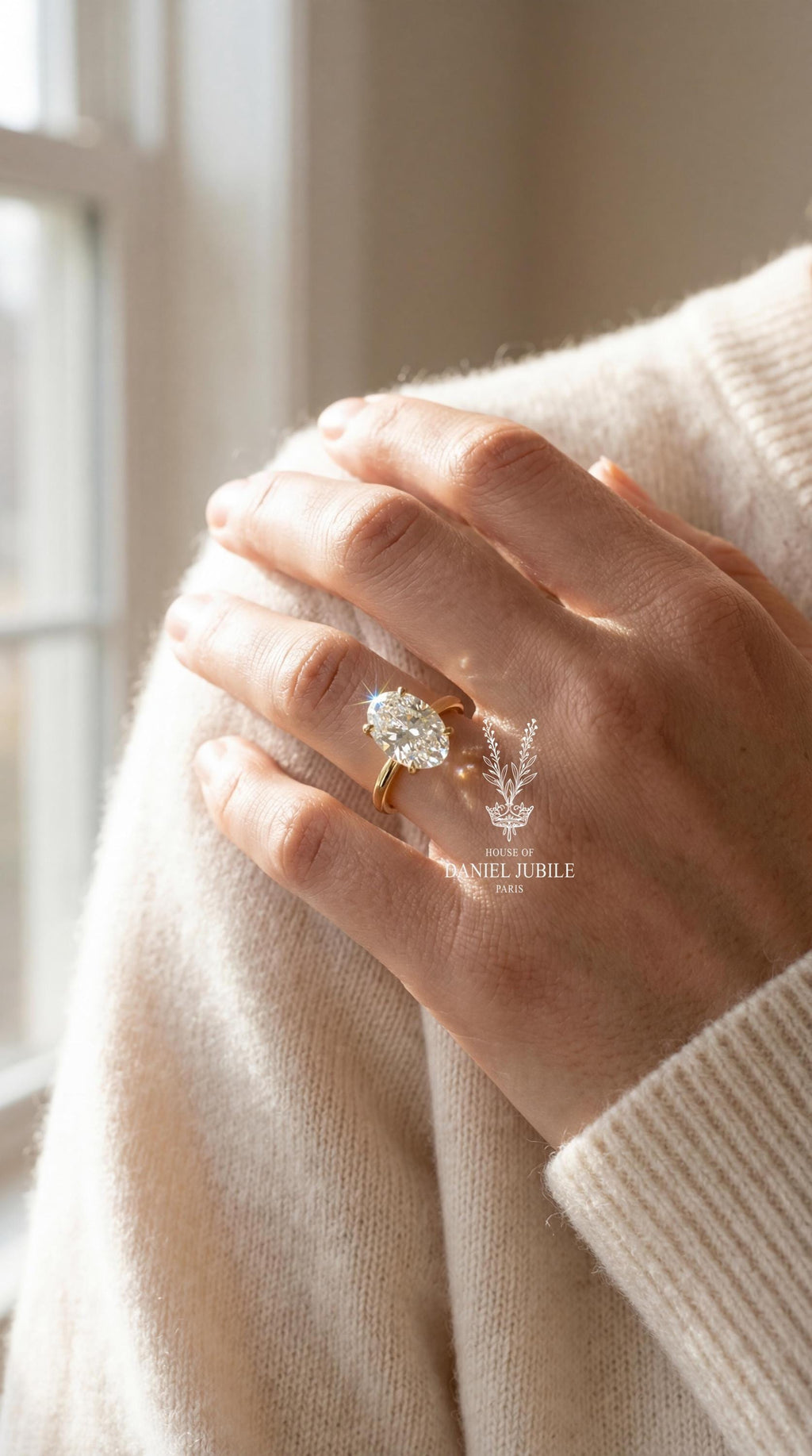 5ct Oval Lab Diamond Engagement Ring, 14k Gold Hidden Halo Solitaire