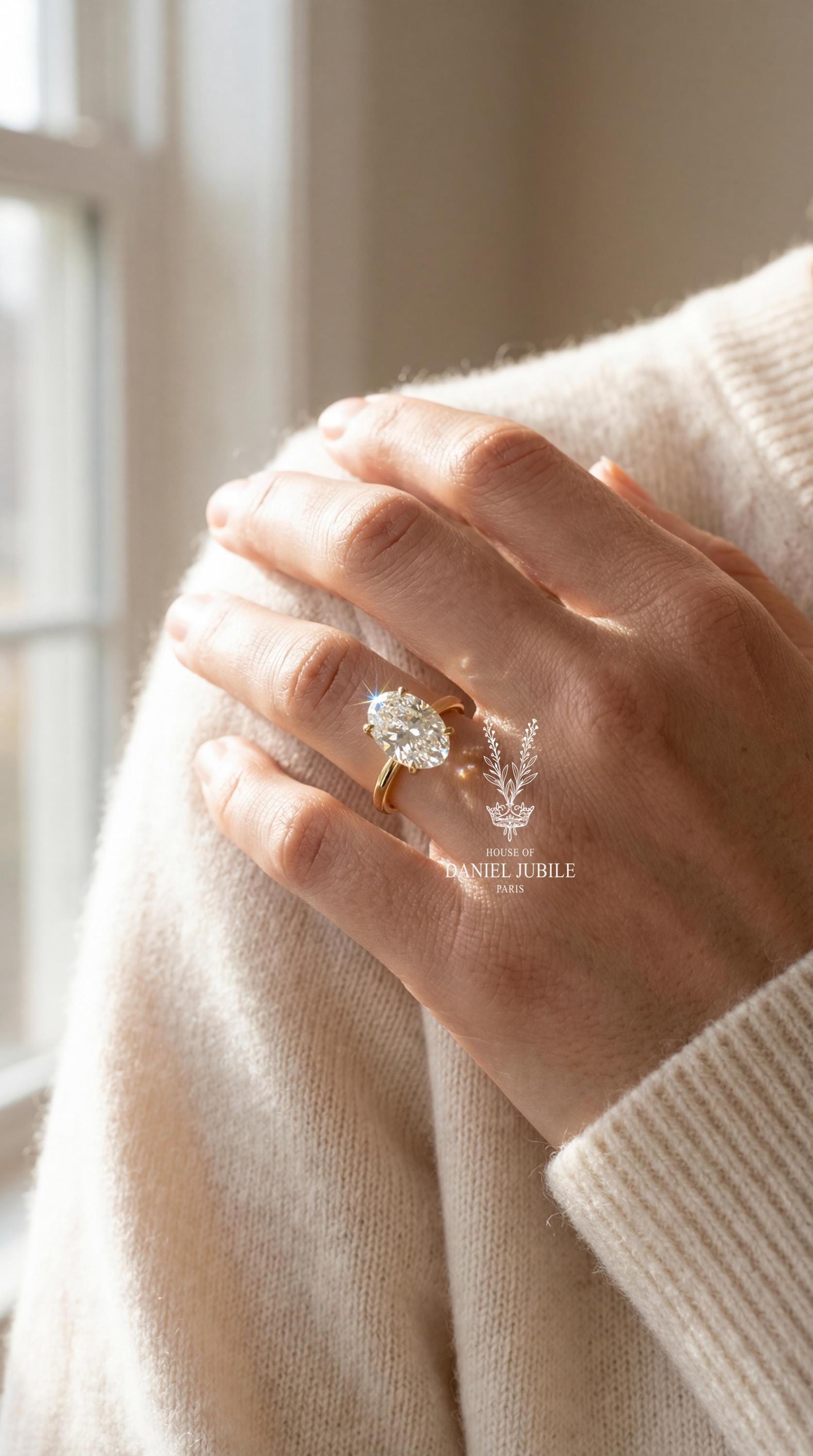 5ct Oval Lab Diamond Engagement Ring, 14k Gold Hidden Halo Solitaire