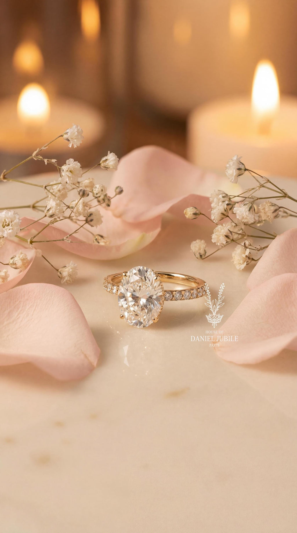 8Carat Oval Lab Engagement Diamond Ring, 14k Gold Marquise Cluster Hidden Halo