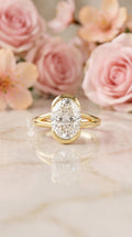 4ct Oval Lab Engagement Diamond Ring, 14k Gold Bezel Set Split Shank