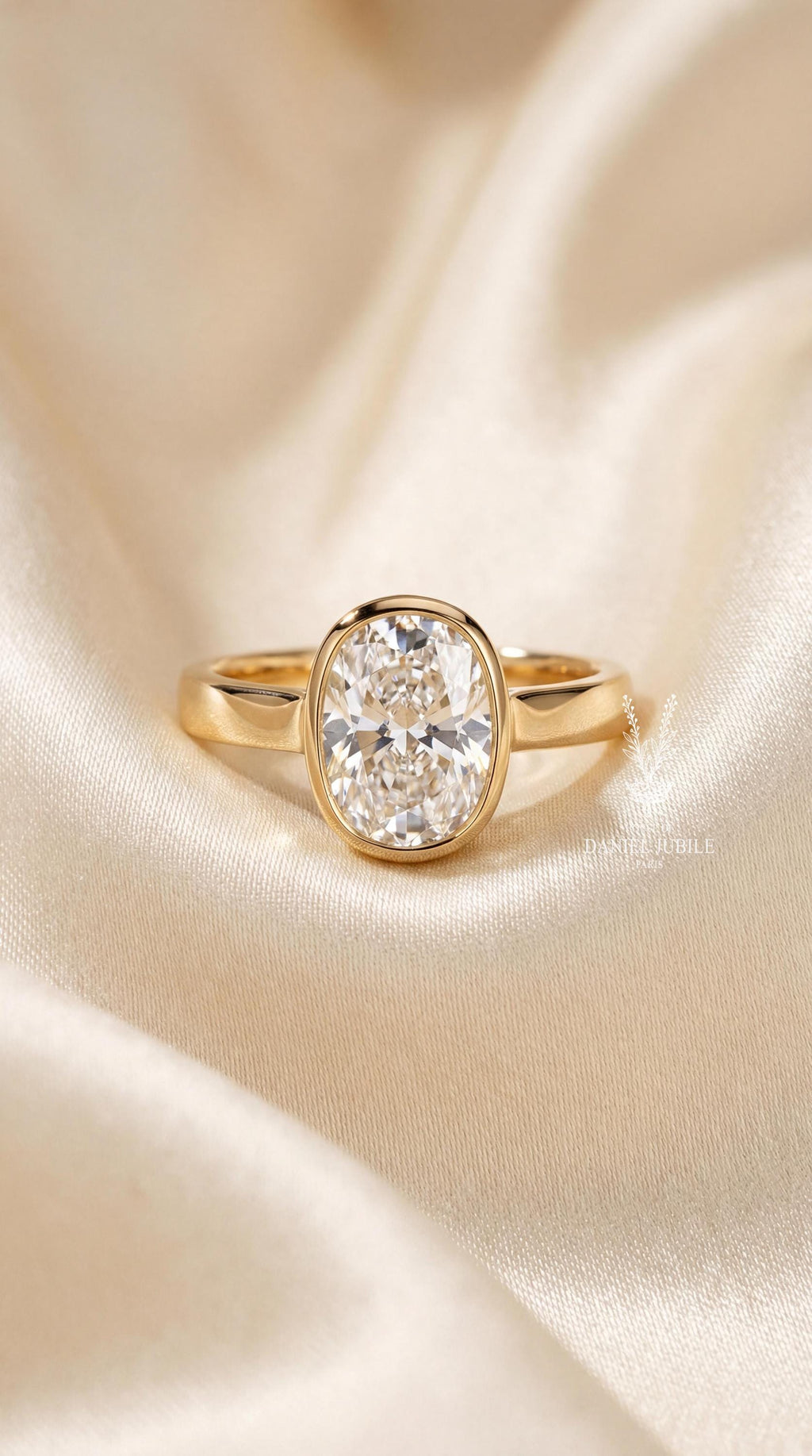 4ct Oval Lab Engagement Diamond Ring, 14k Gold Bezel Solitaire