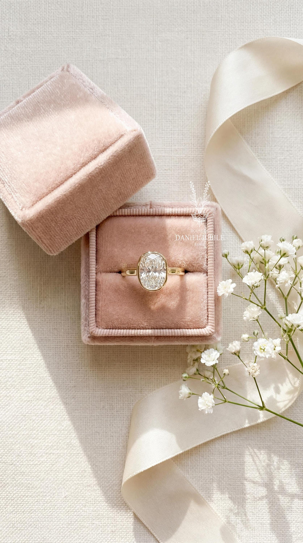 4ct Oval Lab Engagement Diamond Ring, 14k Gold Bezel Solitaire