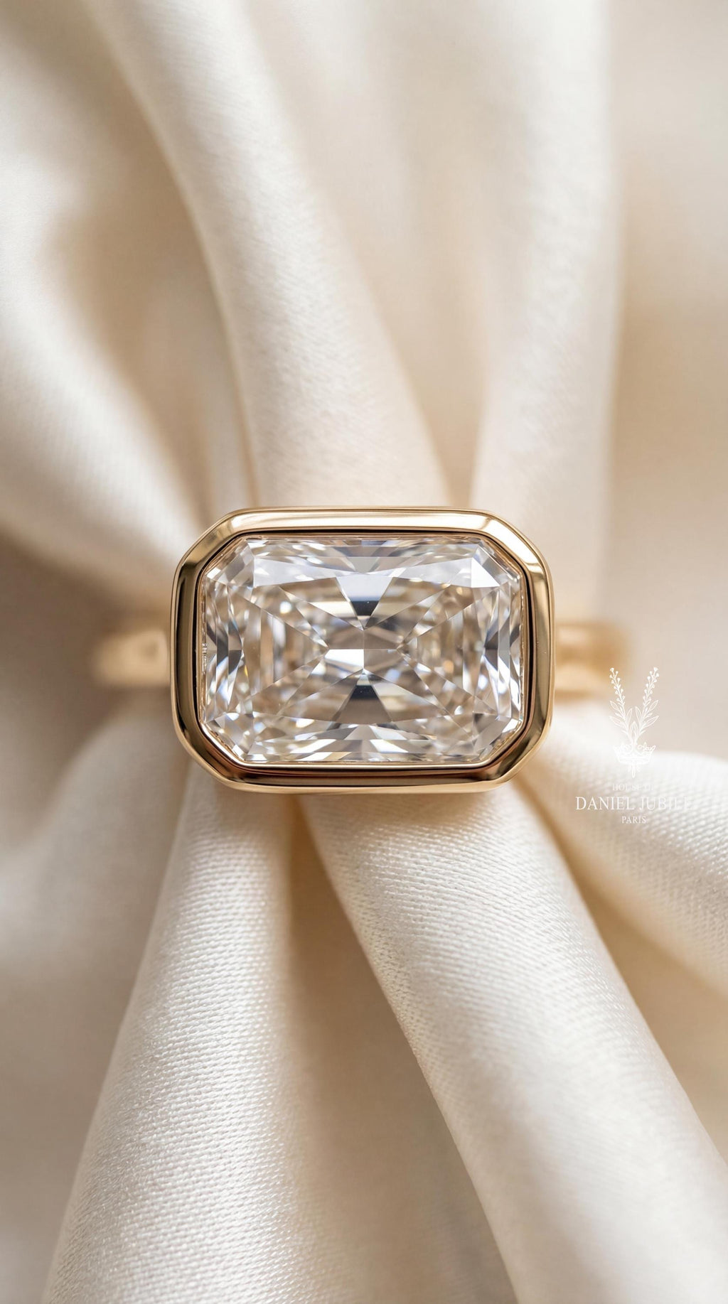 2ct Radiant Cut Lab Engagement Diamond Ring, 14k Gold Bezel Set Art Deco