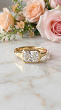 2ct Radiant Cut Lab Engagement Diamond Ring, 14k Gold Bezel Set Art Deco