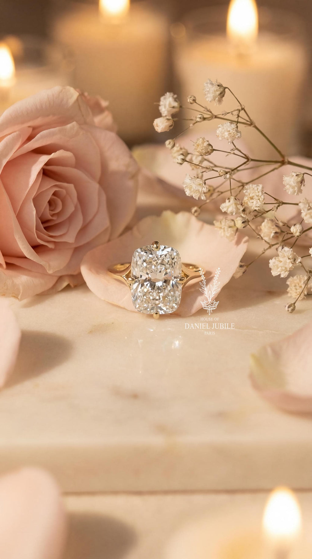 8ct Elongated Cushion Lab Diamond Engagement Ring: 14k Gold Split Shank