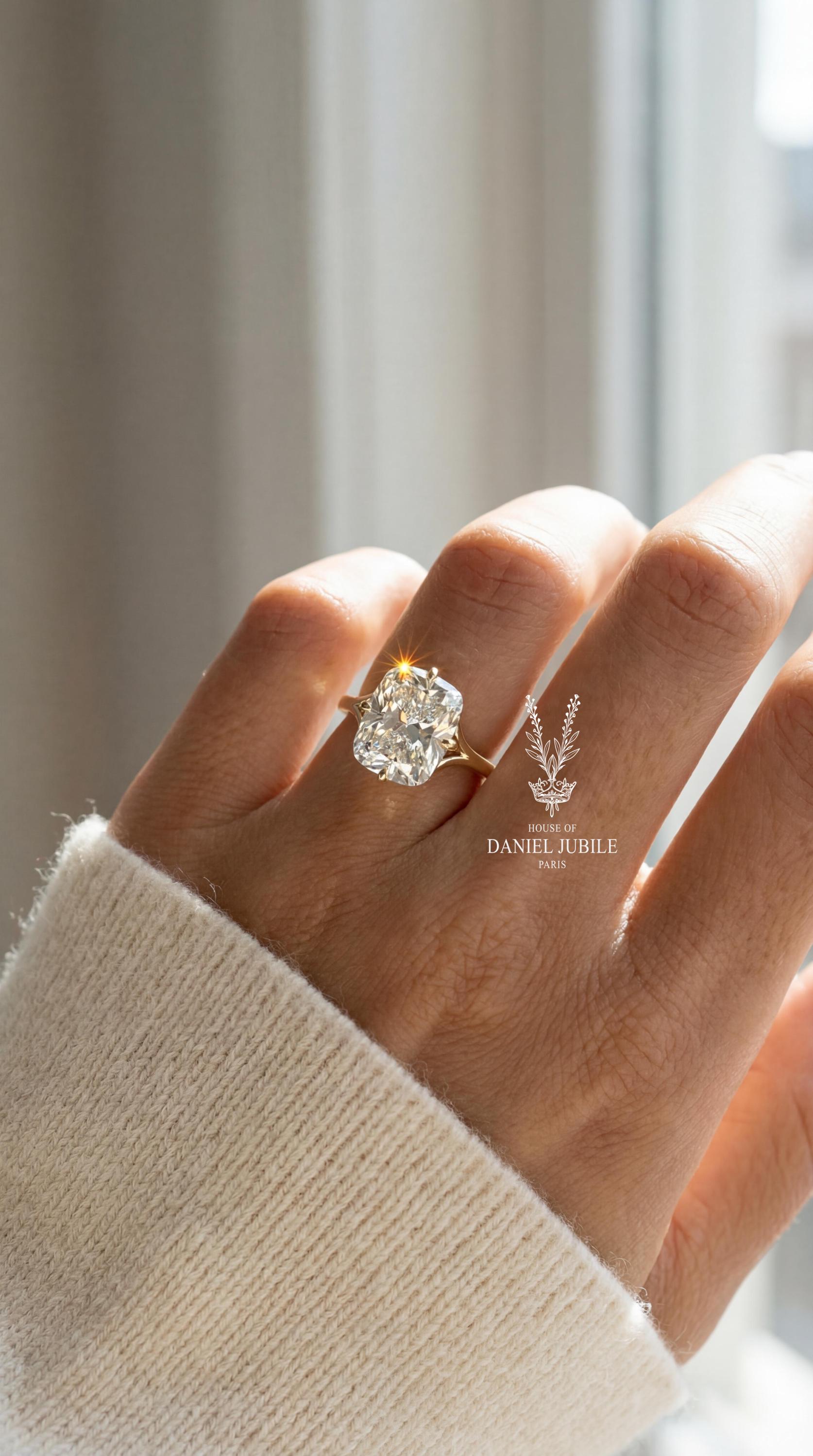 8ct Elongated Cushion Lab Diamond Engagement Ring: 14k Gold Split Shank