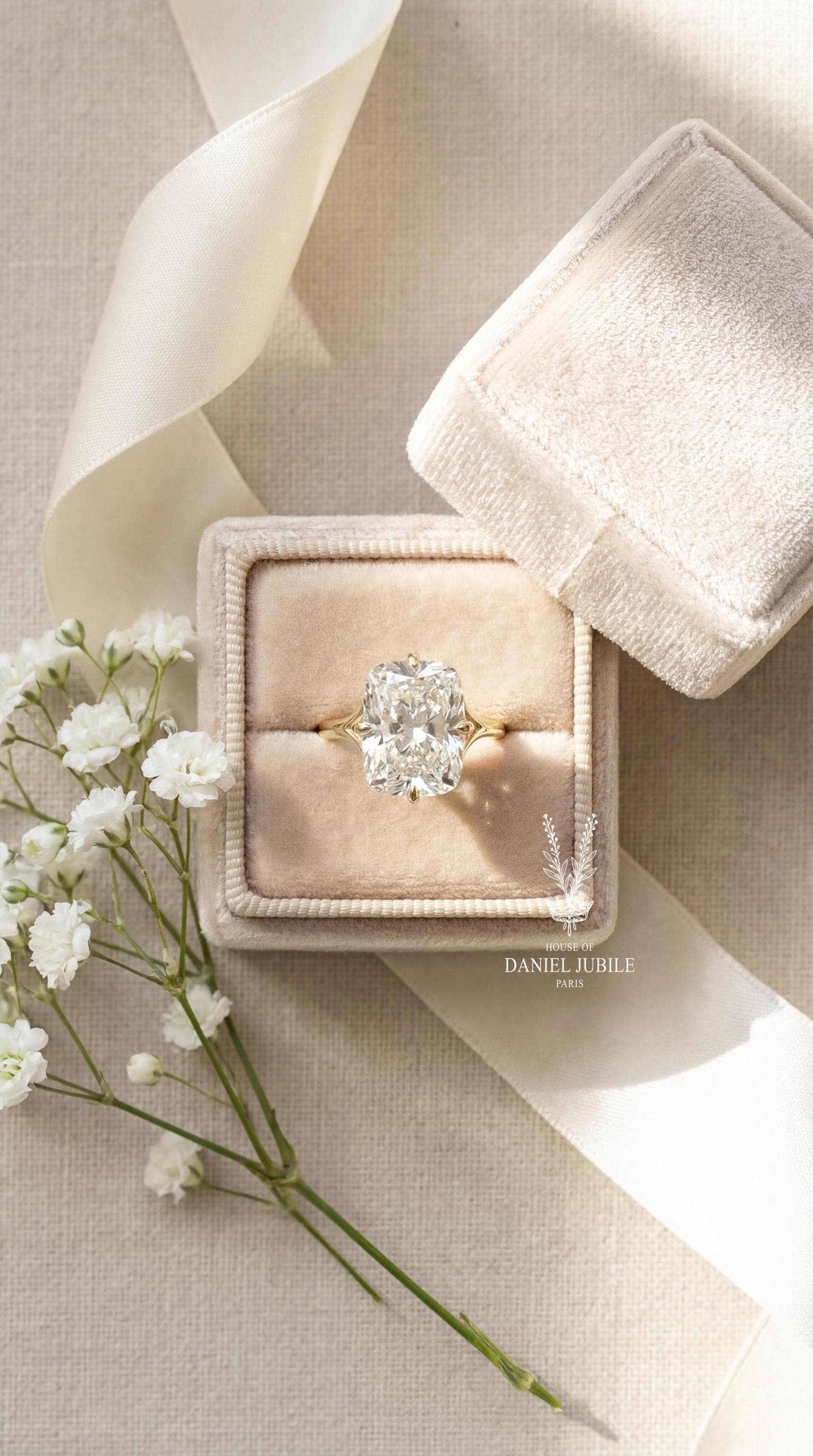 8ct Elongated Cushion Lab Diamond Engagement Ring: 14k Gold Split Shank