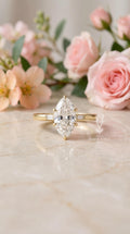 5ct Marquise Lab Diamond Engagement Ring, Art Deco 14k Gold Tulip Setting