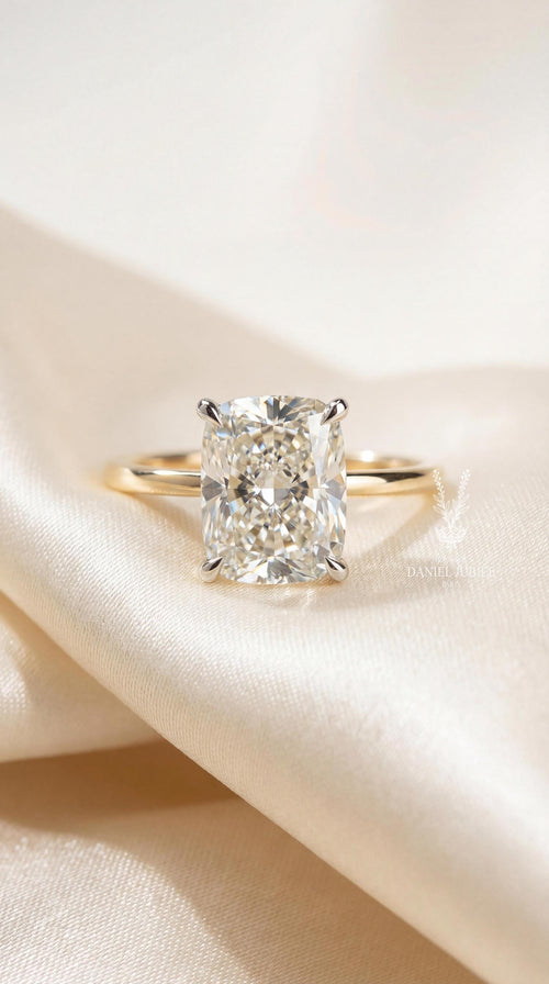 2ct Elongated Cushion Cut Lab Diamond Engagement Ring, 14k Gold Cathedral Solitaire