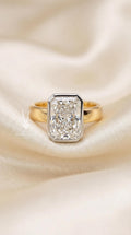 3ct Radiant Cut Diamond Engagement Ring Half Bezel Set Solitaire 14k Gold Wide Cigar Band Modern Minimalist Statement Wedding Ring