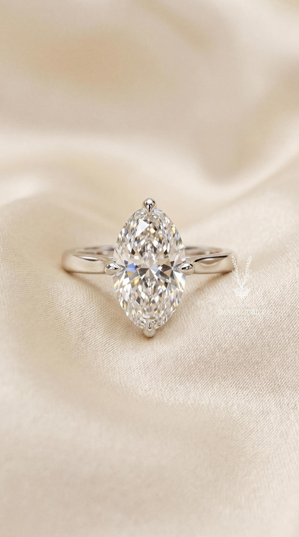 4ct Marquise Lab Diamond Engagement Ring, 14k Gold Tulip Solitaire