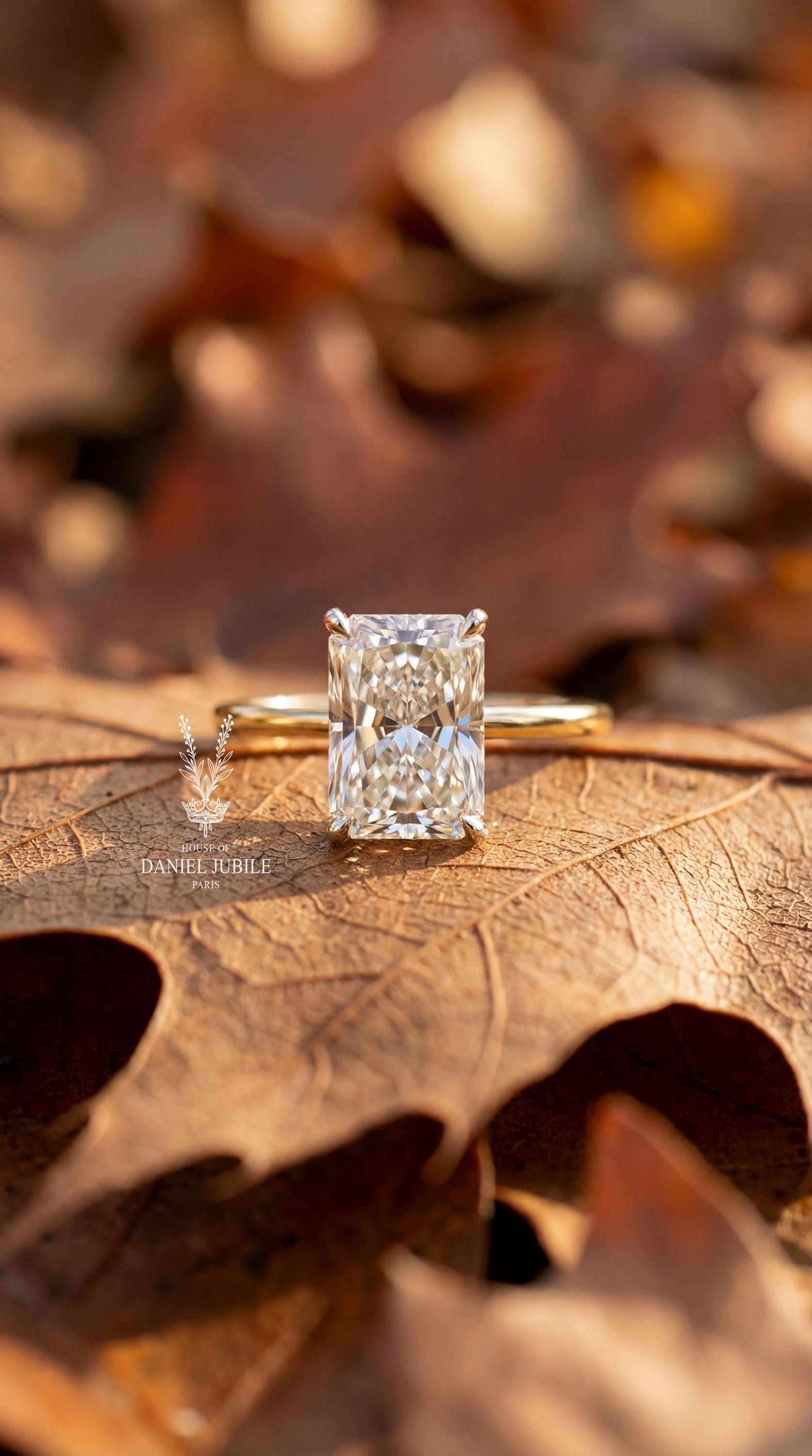 3ct Radiant Cut Lab Engagement Diamond Ring, 14k Gold