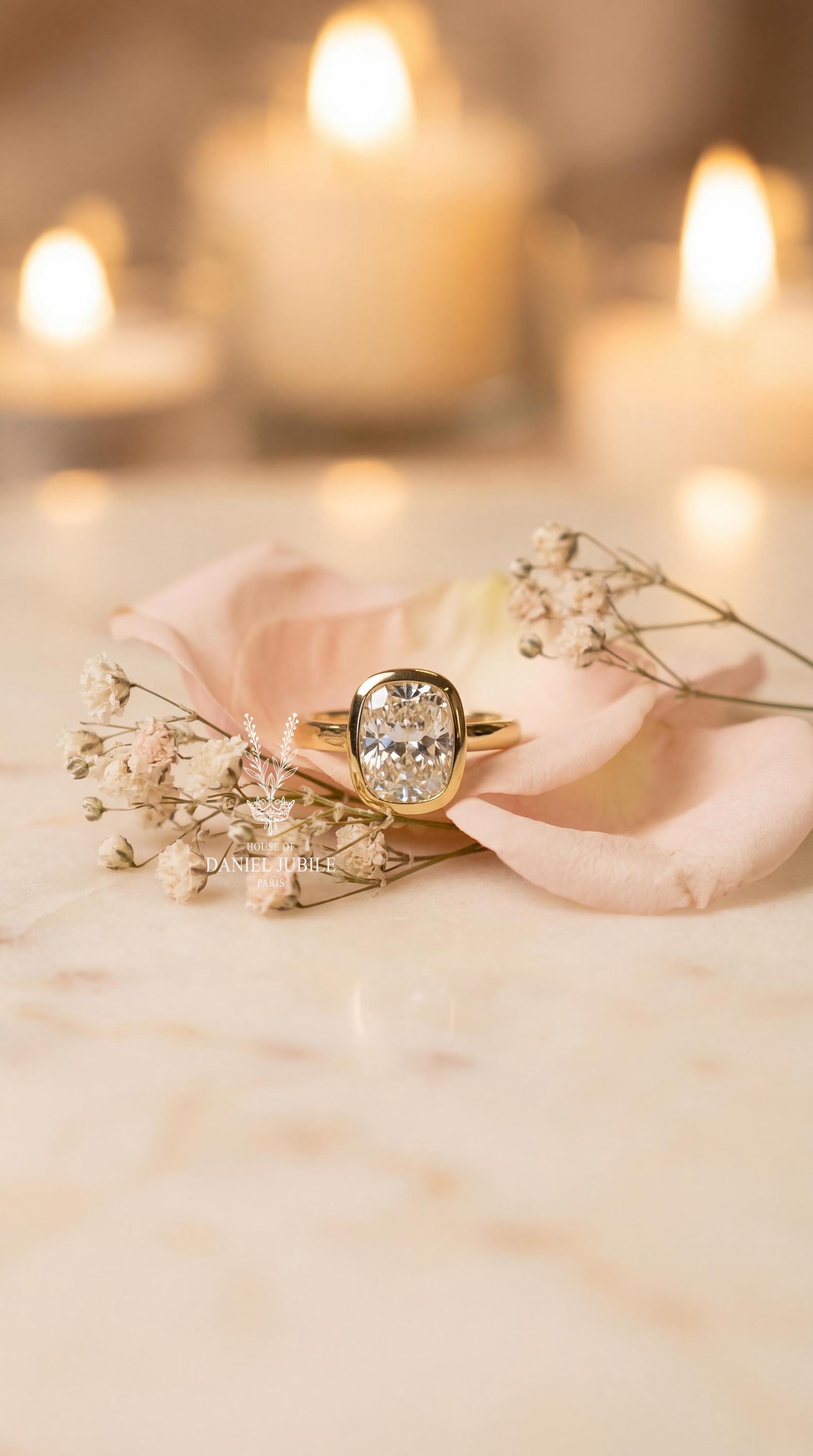 2ct Cushion Cut Diamond Engagement Ring Bezel Set Solitaire 14k Solid Gold Wedding Ring Modern Minimalist Low Profile Promise Ring