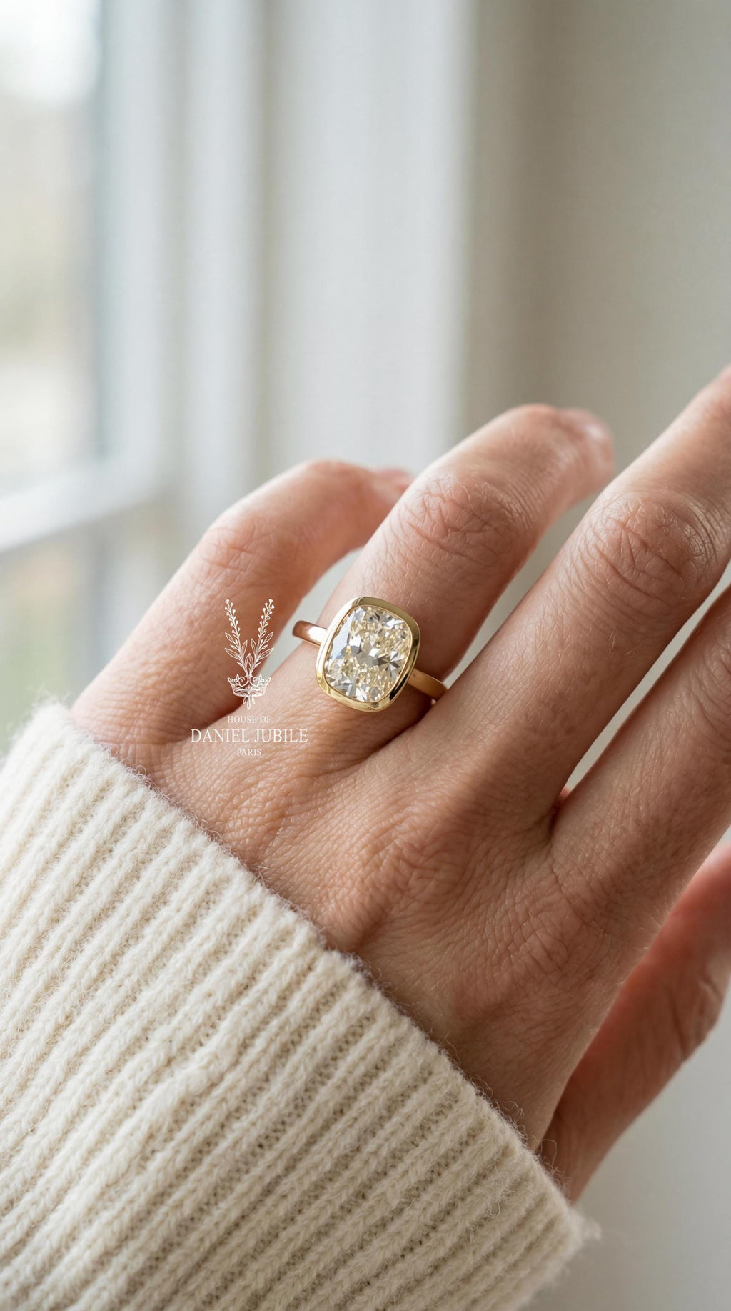 2ct Cushion Cut Diamond Engagement Ring Bezel Set Solitaire 14k Solid Gold Wedding Ring Modern Minimalist Low Profile Promise Ring
