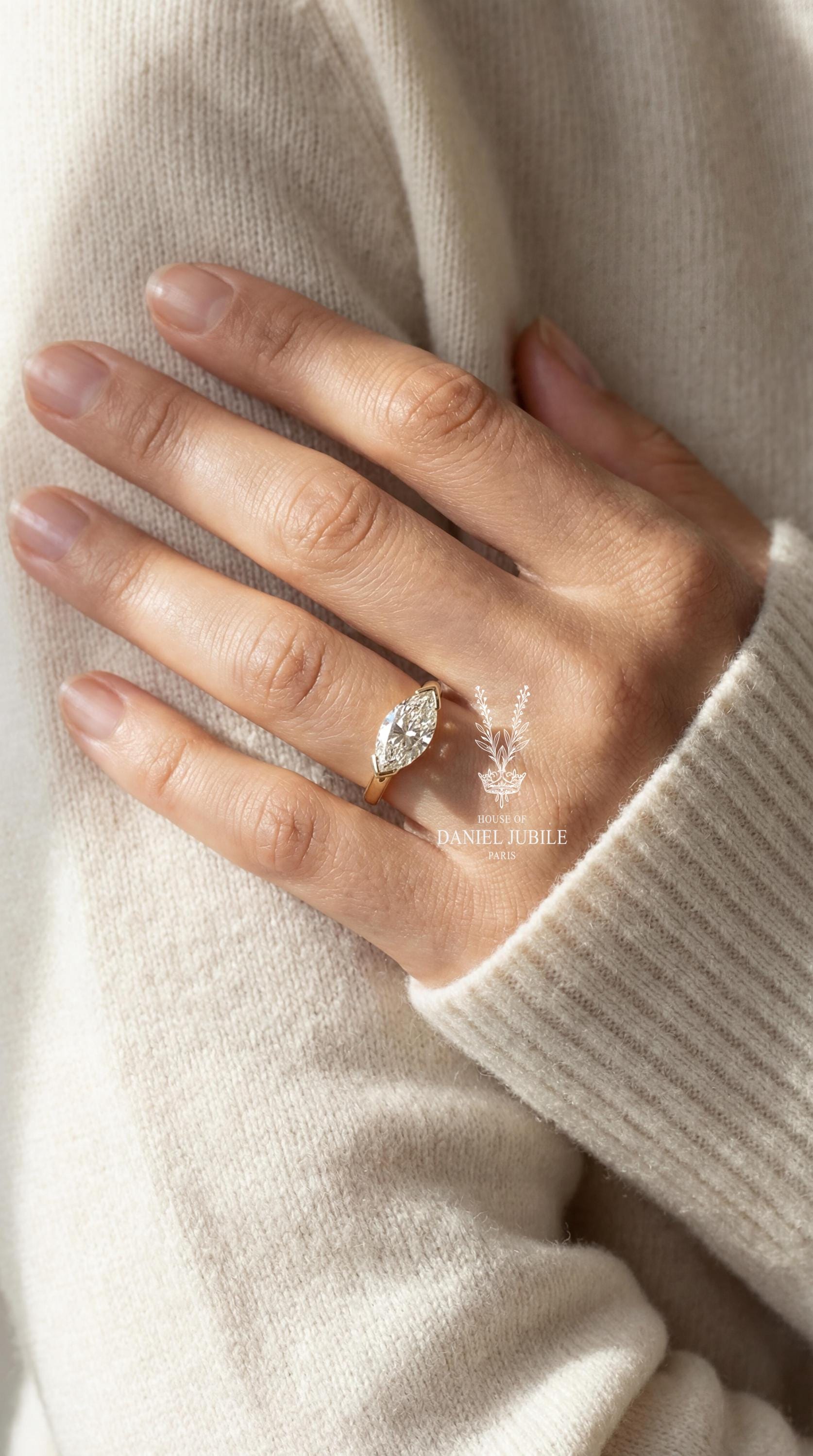 3ct Marquise Cut Diamond Engagement Ring 6 Prong Solitaire 14k Solid Gold Wedding Ring Vintage Tulip Basket Promise Ring Custom